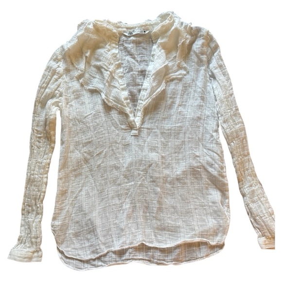 Zara Women's White Ruffled Detail Long Sleeve Top - Picture 1 of 5